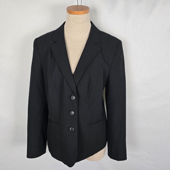 Halogen Blazer Women's Size 10 Solid Black Triple Button Single Breasted - Picture 1 of 10
